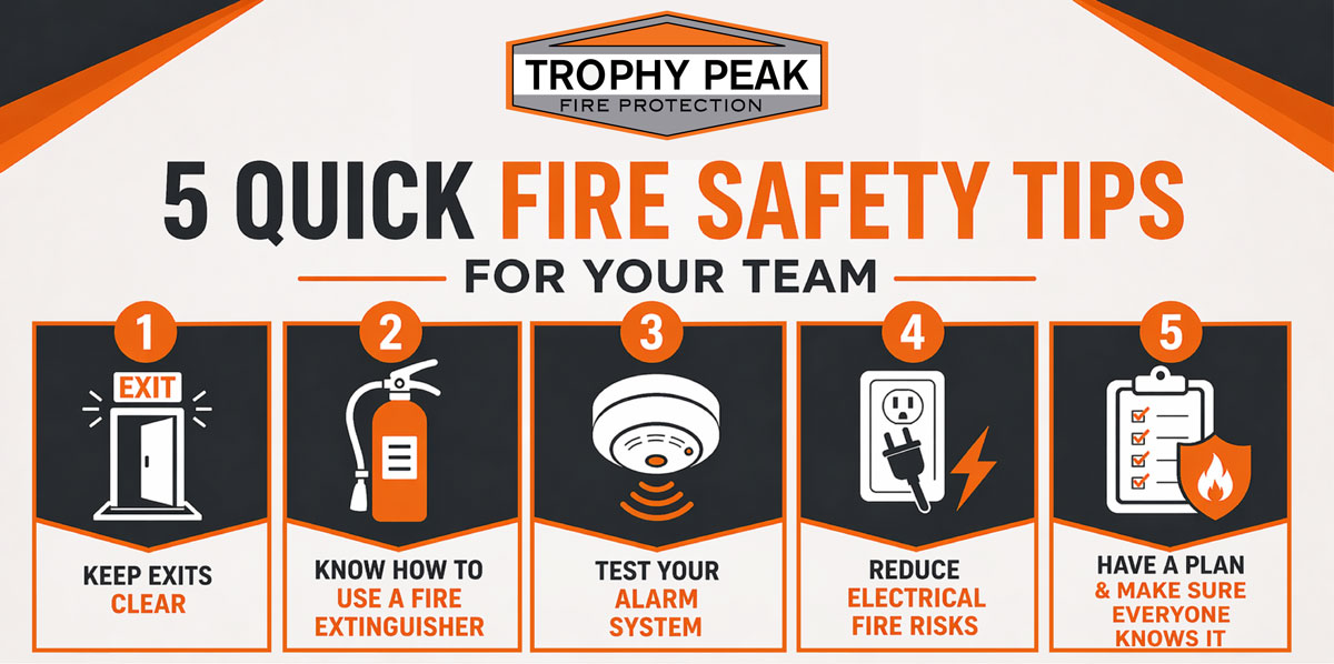Fire safety tips for your team infographic in a Reno workplace