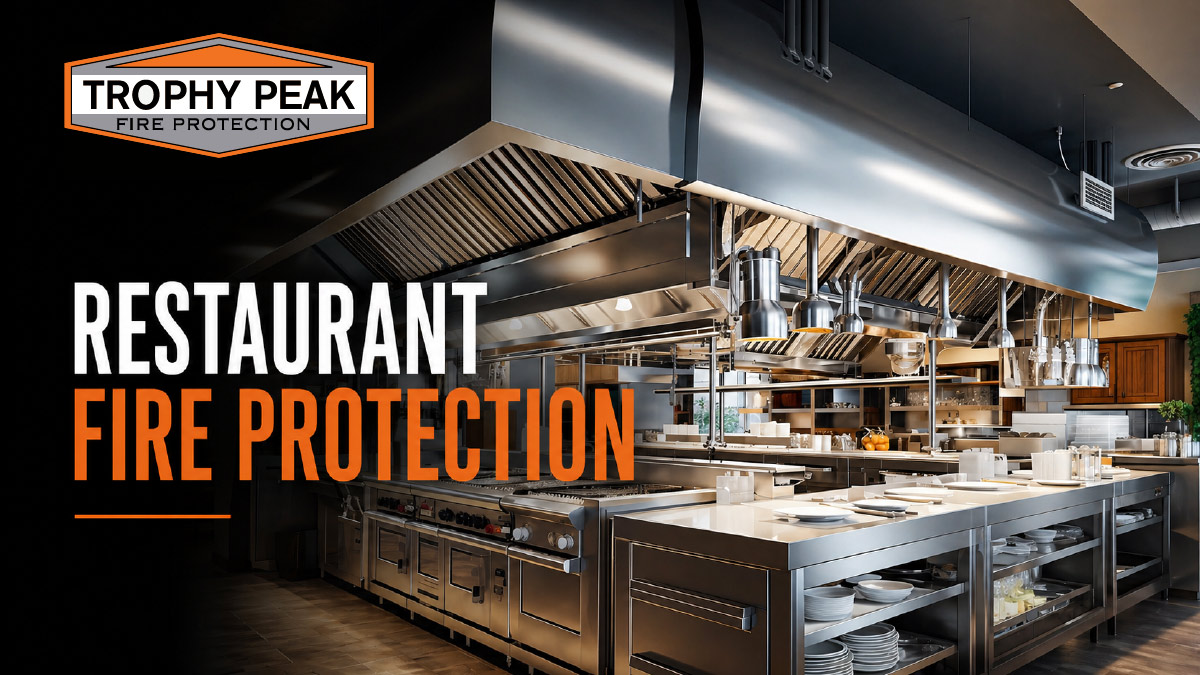 Restaurant kitchen fire suppression system protecting a busy restaurant kitchen